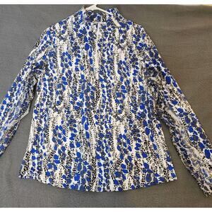 Ibkul‎ Women's Kamila Animal Print 1/4 Zip Quick-Dry Activewear Pullover Blue XL